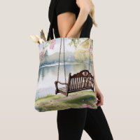 Lakeside Swing in Romantic Watercolor Garden