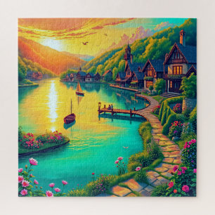 Lakeside Village at Sunset Jigsaw Puzzle