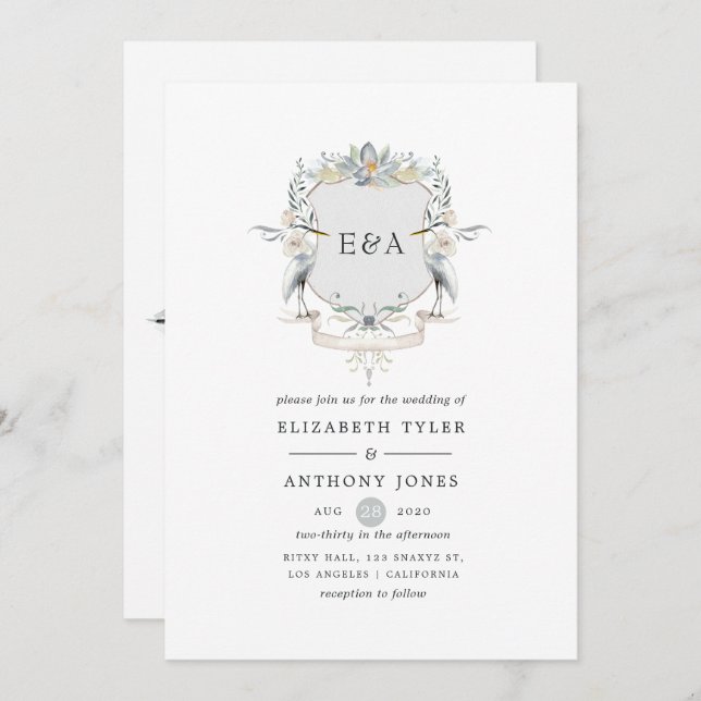 Lakeside Wedding Monogram Crest Invitation (Front/Back)