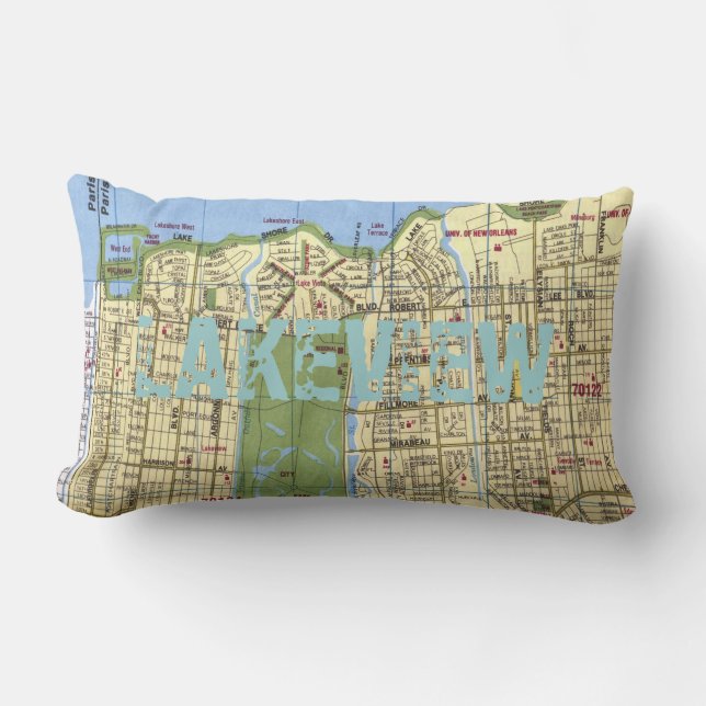 LAKEVIEW: New Orleans Map Lumbar Cushion (Front)