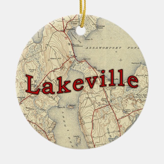 Lakeville Massachusetts Old Map Ceramic Tree Decoration (Front)