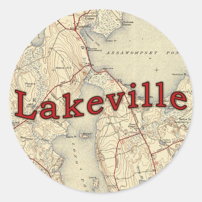 Lakeville Massachusetts Old Map Classic Round Sticker (Front)