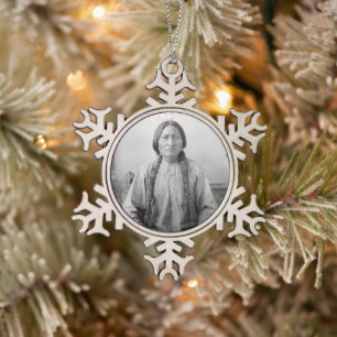 Lakota Leader Sitting Bull Native American Indian  Snowflake Pewter Christmas Ornament
