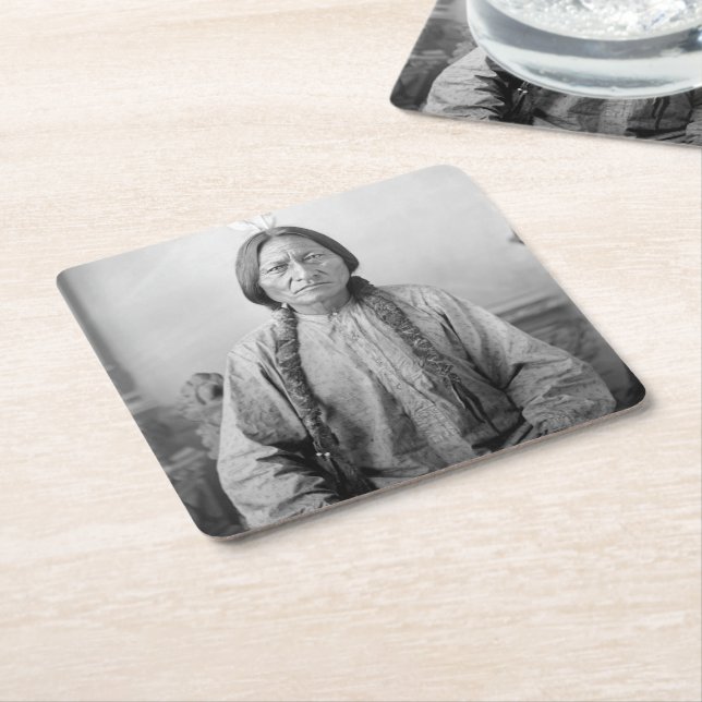 Lakota Leader Sitting Bull Native American Indian  Square Paper Coaster (Angled)