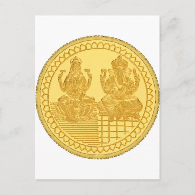 LAKSHMI AND GANESH GOLD COIN DESIGN POSTCARD (Front)