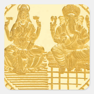 LAKSHMI AND GANESH GOLD COIN DESIGN SQUARE STICKER