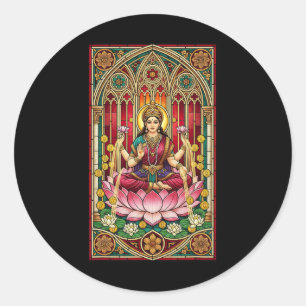 Lakshmi Wealth Goddess Stained Gl Hinduism Mytholo Classic Round Sticker