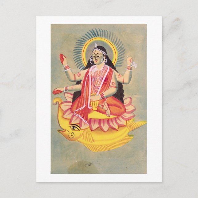 Laksmi sitting on a throne of lotus leaves, c.1890 postcard (Front)