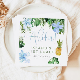 LALANI Tropical Blue Hibiscus Luau 1st Birthday Napkin