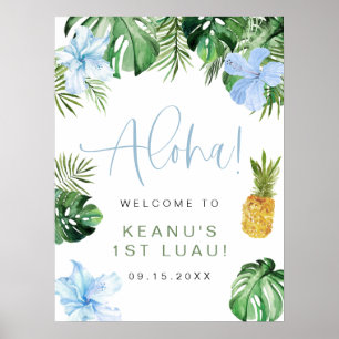 LALANI Tropical Blue Hibiscus Luau 1st Birthday Poster