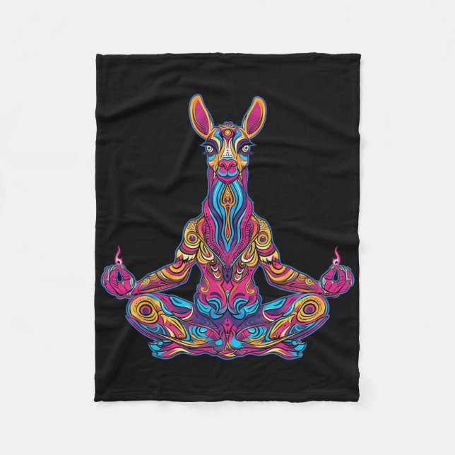 Lama Alpaca Meditating Trippy Psychedelic Funny Yo Fleece Blanket (Front)