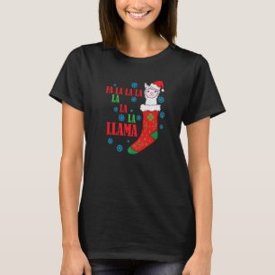 Lama in Christmas Sock Santa Claus T-Shirt