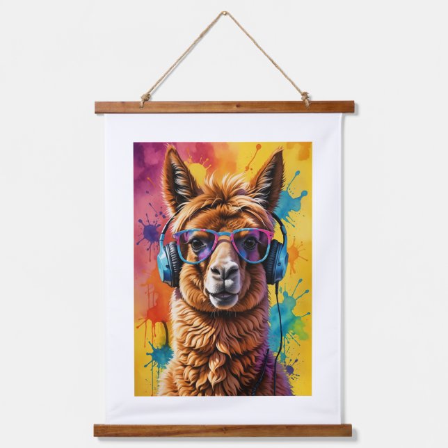 Lama in headphones hanging tapestry (Front)