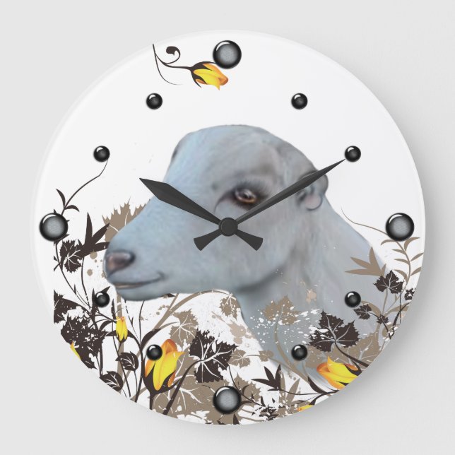 LaMancha Goat Painting Floral  Wall Clock (Front)