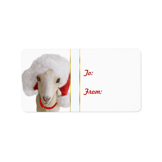 LaMancha Santa Hat Goat Christmas Gift Tag Sticker (Front)