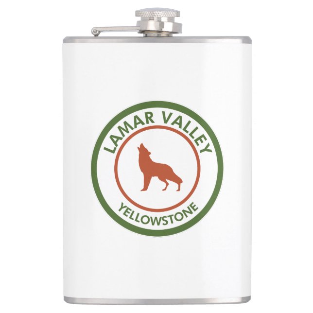 Lamar Valley Yellowstone Wolf Hip Flask (Front)