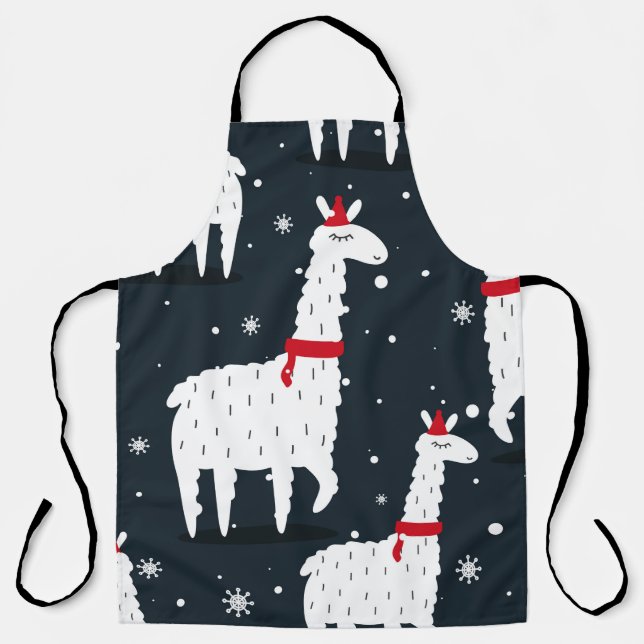 Lamas, hand drawn backdrop. Colorful seamless patt Apron (Front)