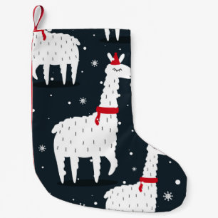 Lamas, hand drawn backdrop. Colorful seamless patt Small Christmas Stocking