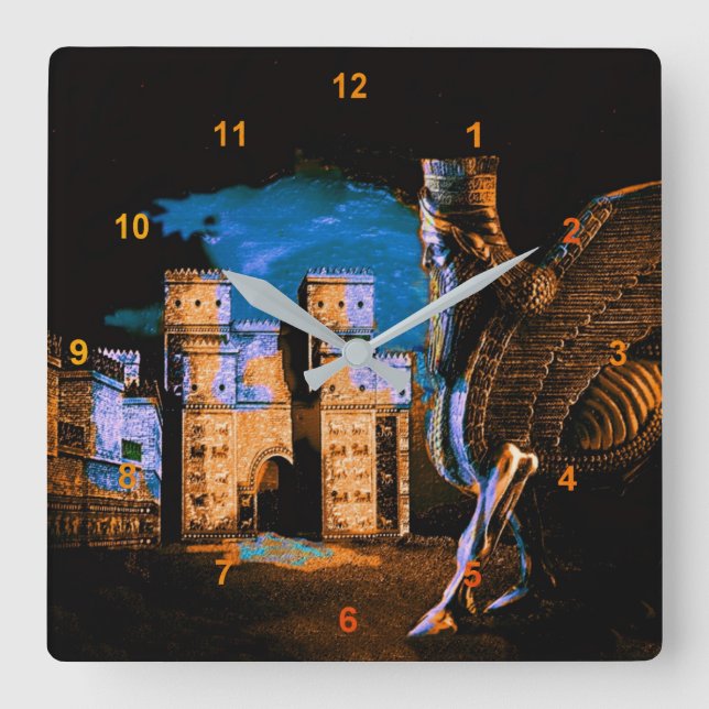 Lamassu and Ishtar Gate Square Wall Clock (Front)