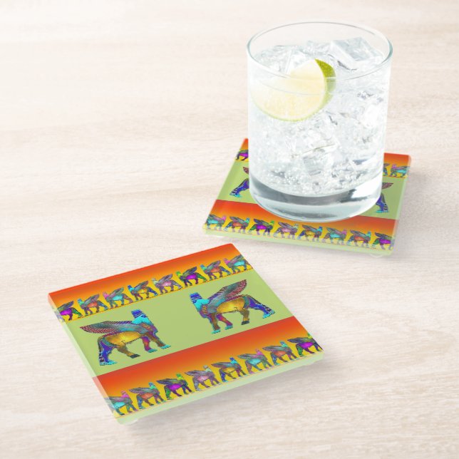 Lamassu in Colour Glass Coaster (Angled)