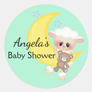 Lamb and Crescent Moon Baby Shower Classic Round Sticker