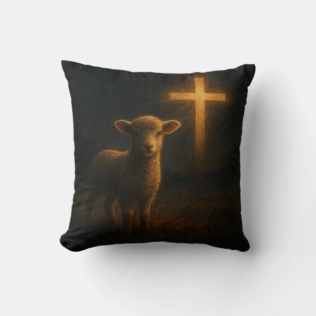 Lamb and Cross Christian Night Art Print Pillow (Front)