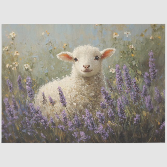 Lamb and Lavender Painting Decoupage Tissue Paper (Front)