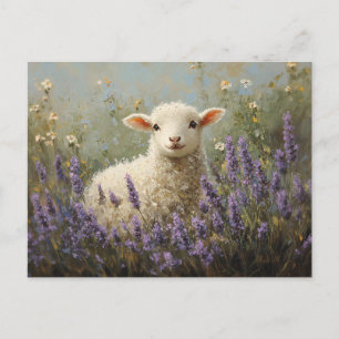 Lamb and Lavender Painting Postcard