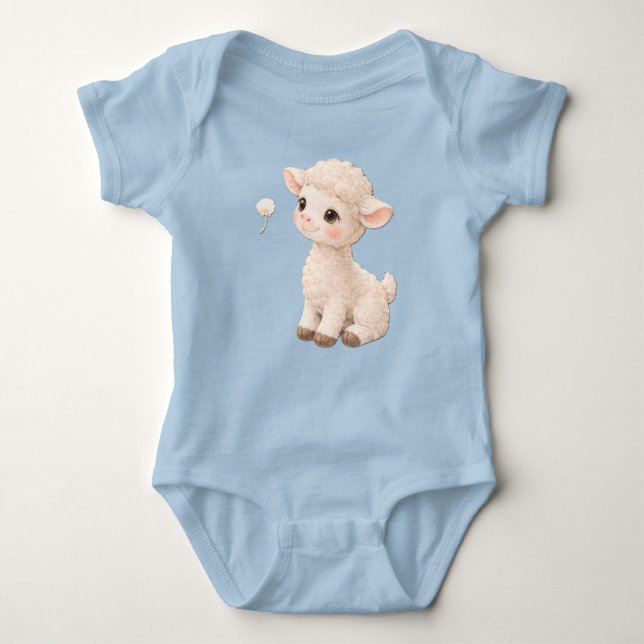 Lamb Baby Bodysuit – Soft Farm Baby Outfit (Front)