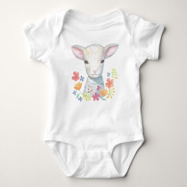 Lamb Baby clothes Christian Baby Shower Gift Sheep Bodysuit (Front)
