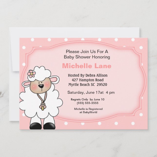 Lamb   Baby Girl  Shower Invitations (Front)
