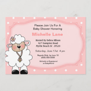 Lamb Baby Girl Shower Invitations