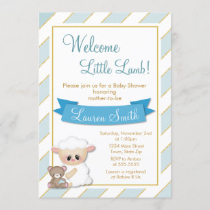 Lamb Baby Shower Invitation Blue Baby Boy Lamb