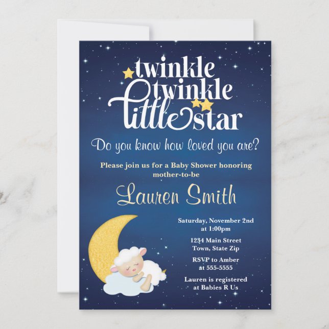 Lamb Baby Shower Invitation Twinkle Little Star (Front)