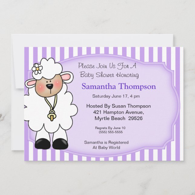 Lamb Baby Shower Invitations (Purple) (Front)
