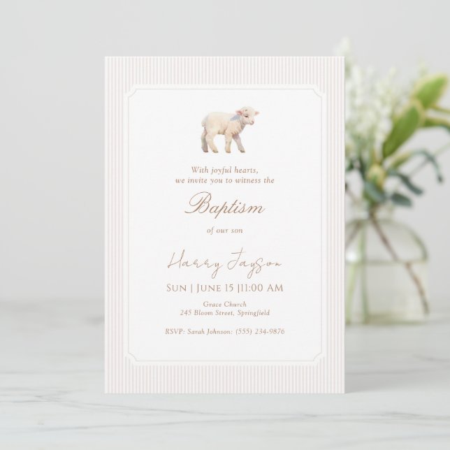 Lamb Christian boy baptism  Invitation (Standing Front)