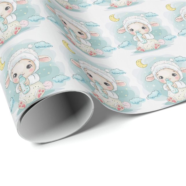 Lamb Cute Baby Pastel Watercolor Pattern  Wrapping Paper (Roll Corner)