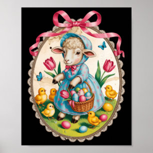 Lamb Easter Bunny Egg Hunt Vintage Spring Pink Bow Poster