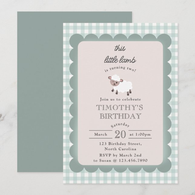 Lamb Farm Party Animals Boys 1st Birthday Blue Invitation (Front/Back)