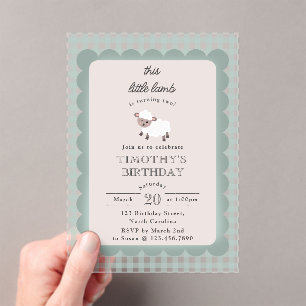 Lamb Farm Party Animals Boys Birthday Blue Acrylic Invitations