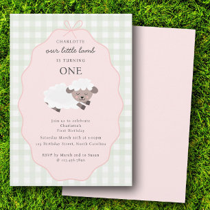 Lamb Farm Party Animals Girls 1st Birthday Pink Invitation