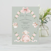 Lamb Floral Hydrangeas Pink Sage Girl Baby Shower