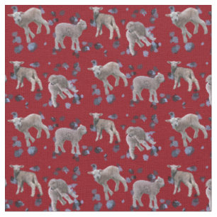 Lamb Frenzy Fabric (Burgundy)