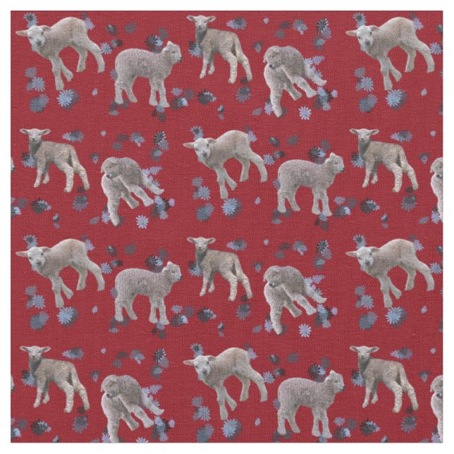 Lamb Frenzy Fabric (Burgundy) (Close Up)