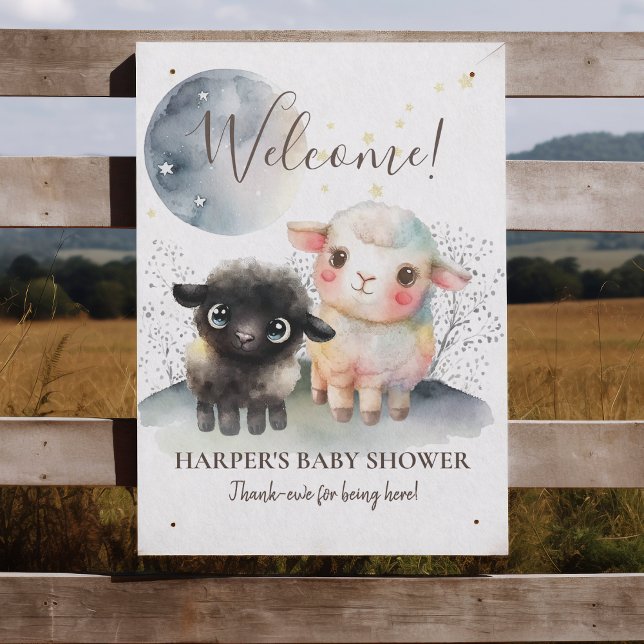Lamb Gender Neutral Baby Shower Poster (Embark on a "baaaby" adventure under a star-studded sky with our ewe-nique poster.)