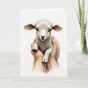 Lamb In Hands Cute Animal Card