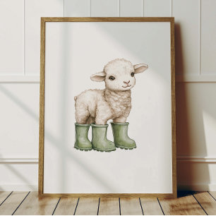 Lamb in Sage Green Boots Poster Kids Room Decor
