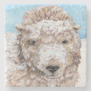 Lamb in Snow Stone Coaster