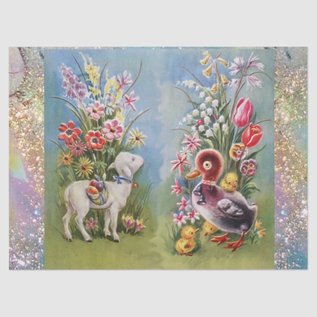 LAMB,LITTLE DUCK,CHICKENS,EASTER EGGS WITH FLOWERS TISSUE PAPER (Front)