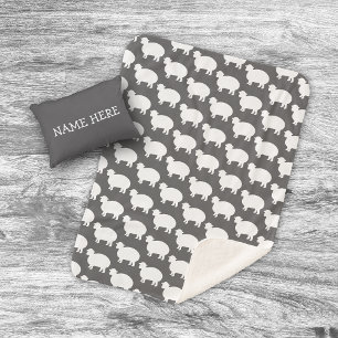 Lamb Moon & Stars Grey White  Sherpa Blanket